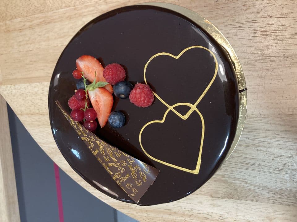 Entremet cœurs dorés